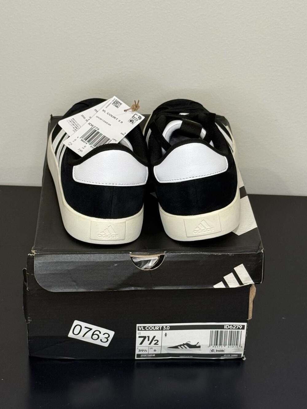 adidas VL Court 3.0 Black White Sneakers - Picture 5 of 8